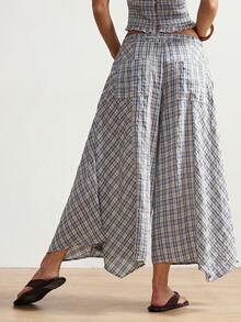 Bohemela Women's Woven Plaid Pants, Spring/Summer - Blue - View 6