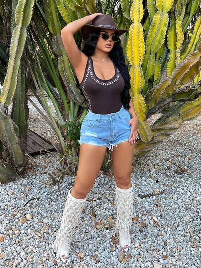 SHEIN SXY بوديسوت جسم مفرغة من الخلف فضية لمهرجان الموسيقى