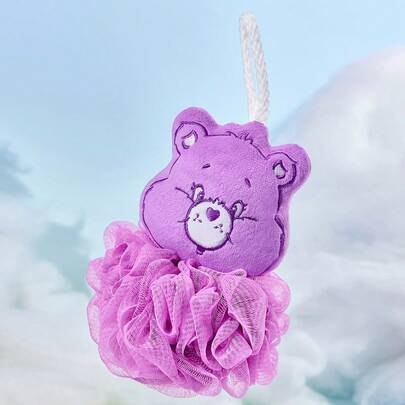 SHEIN X Care Bears 1个可爱卡通紫色爱心熊洗澡球，洗澡海绵，超柔软泡沫网状，带挂绳。