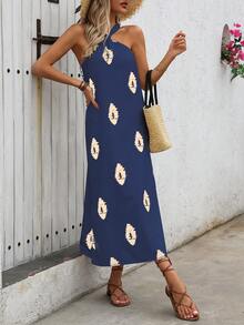 EMERY ROSE Đầm Maxi Halter In Họa Tiết Geo Mùa Hè Cho Nữ Đi Biển - Màu xanh hải quân - Xem 3