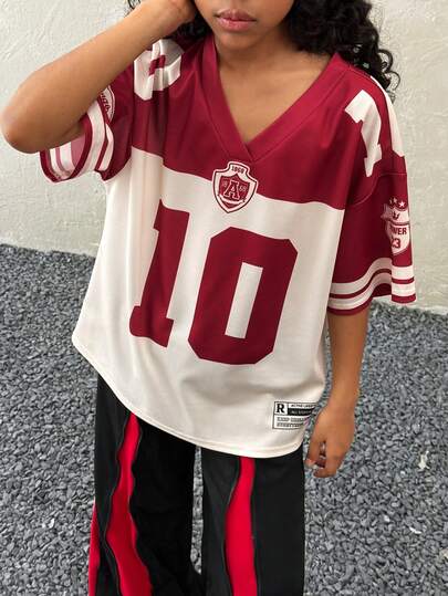 Coolane Kids Áo thun jersey lưới thoáng khí dáng rộng, phong cách đường phố, thường ngày, họa tiết, thoáng khí dành cho bé gái tuổi teen mùa hè.