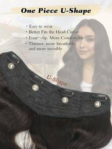 1pc Body Wave Clip In Hair Extensions Real Human Hair, U-Shape Human Hair Clip In Extensions For Women Dark Brown Soft Human Hair - S2 - View 3