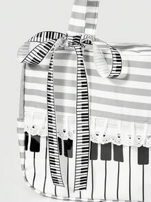 ROMWE Anime 1Pc Kawaii Sweet And Cute Y2K Millennial Babes Striped Lace Splicing Music Note Bow Stylish And Simple Women's Shoulder Bag. Suitable For College, Shopping, Commuting, Etc., Transparent Layer Doll Display Bag - Light gray - View 5