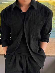 DAZY Men's Black Textured Fabric Shirt, Spring/Summer - Black - View 3