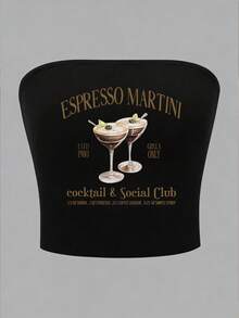 INAWLY 女士抹胸上衣，基础款黑色，修身舒适，夏季畅销款，鸡尾酒图案 - 黑色 - 查看 3