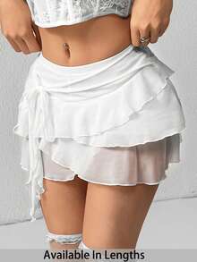 Enliva 大码女式多层荷叶边低腰 Y2K 迷你黑色半身裙 - 白色 - 查看 6