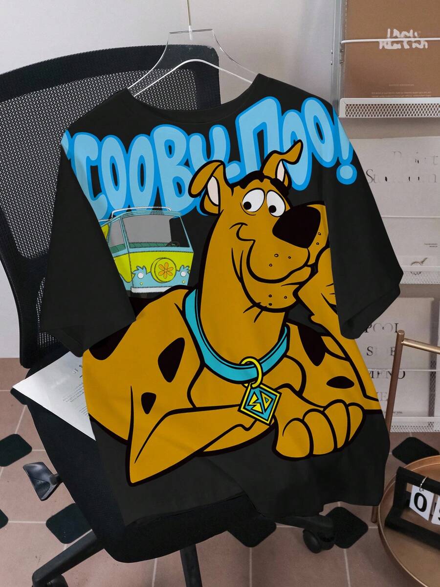 SCOOBY-DOO X SHEIN Áo thun nam tay ngắn cổ tròn in chữ hoạt hình, kiểu dáng thường ngày, đa năng. - trắng - Xem 1