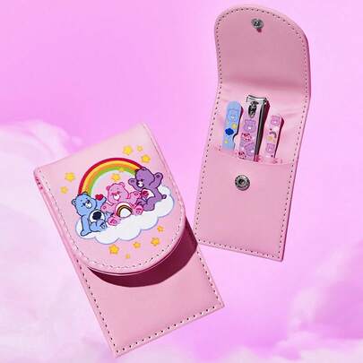 SHEIN X Care Bears 4pcs Portable Nail Clipper Set With Pink Storage Bag,Premium Stainless Steel Manicure Set ,Professional Beauty Kit Includes Nail Clipper & Portable Nail File & Ear Pick, Personal Care Set For Travel Or Home Use,Durable, Salon-Quality Tools For Easy At-Home Grooming
