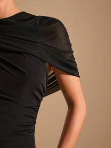 SHEIN BAE 女士黑色连体裤，适合日常约会、派对、优雅外出穿着，不对称连体裤，阔腿连体裤，情人节连体裤，日常连体裤，优雅连体裤 - 黑色 - 查看 5