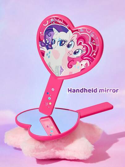 My Little Pony X SHEIN 可爱卡通印花粉色高清便携手持镜，萌系化妆镜，轻巧便携，方便检查妆容细节，适合旅行和通勤，独角兽图案