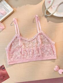 PetitDoll 1件粉色蕾丝花卉拼接性感吊带背心（女款） - 粉色 - 查看 3