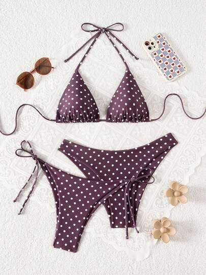 Aveloria Modichic 针织假日派对郊游海滩数码印花新年性感沙滩裙，冬季圣诞节爆款优雅夏季女士三件套三角杯黑白波点比基尼泳装