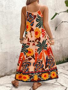 Holidaya maxi holgado con estampado floral y de pájaros naranja para mujer de talla, de verano casual, elegante, versátil, dulce, de cita, retro, de playa, de va - Rosa 2 - Ver 9