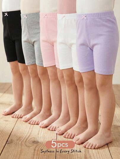 Cozy Pixies 5pcs Baby Girl Bow Decor Elastic Waist Shorts Set, Versatile & Comfortable