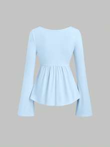 Sweetra 女士时尚优雅修身舒适长袖百搭两件套T恤 - 彩色 - 查看 4