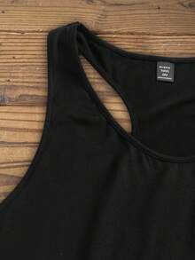 SHEIN CURVE+ 休闲简约水钻“限量版”字母印花吊带背心，适合大码女性，夏季穿着，水钻返校季，春/度假黑色吊带背心，复古风黑色背心，女士背心，女士印花夏季服装，露背背心，女士水钻背心，限量版上衣 - 黑色 - 查看 6