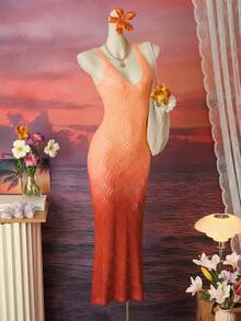 Femesol Vestido de tirantes básico y minimalista con efecto degradado para verano, vacaciones, playa y fiestas - Multicolor - Ver 6