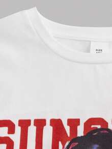 SHEIN 少女休闲街头风圆领可爱印花T恤和裤子套装，红色 - 紅色 - 查看 4