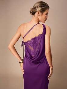 Maija 蕾丝拼接露背优雅紫红色美人鱼连衣裙 - 紫色 - 查看 1