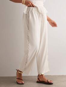 Freevana Plus Size Casual Versatile Solid Color Lace Patchwork Pants Holiday Outfits Country Playa Beach Outfits White Boho Style Hippie Going Out Summer - Apricot - View 4