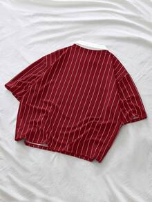 AXEPEAK Áo polo nam tay ngắn kẻ sọc chữ, kiểu dáng thường ngày, thích hợp đi làm. - Màu Đỏ Sâu - Xem 2