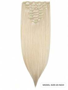 100% Cabello humano real 9 piezas Extensiones de cabello rectas con clip 148G 14-24 pulgadas Color dorado platino Doble trama Extensiones de cabello con clip invisibles Cabello humano Remy natural para uso diario de mujeres y niñas - S60A - Ver 2