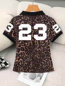 Rovax 女士豹纹拼接领短袖时尚衬衫 - 黑與白 - 查看 2