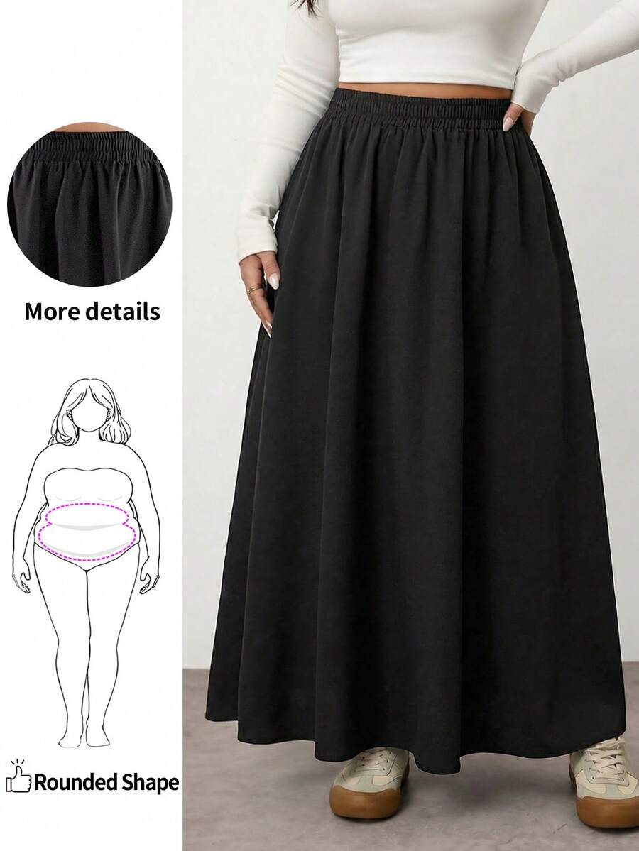 Enliva 女式高彈力腰超A字裙擺裙 - 黑色 - 查看 1