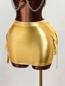 Mistrie Mini-jupe sexy pour femmes, convient pour les festivals de musique - Argent - Voir 5