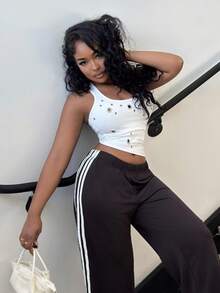 Alexandranx Top ajustado de tirantes con tachuelas estilo punk para mujer, verano - Blanco - Ver 3