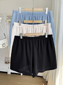 Comfortcana Bộ 3 chiếc quần short cỡ lớn, màu trơn, chất liệu vải lanh, thoải mái, thích hợp cho mùa xuân và mùa hè. - Nhiều màu - Xem 4