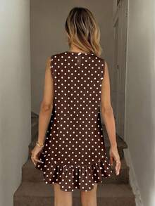 Easowa Women's Summer Casual Brown And White Polka Dot Tea Party Mini Dress,Bohemian Elegant Retro Print Pattern,Suitable For Beach Vacation Outfits - Multicolor - View 2