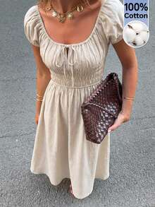 SHEIN Frenchy 女士夏季休闲度假圆领连衣裙 - 藍色 - 查看 3