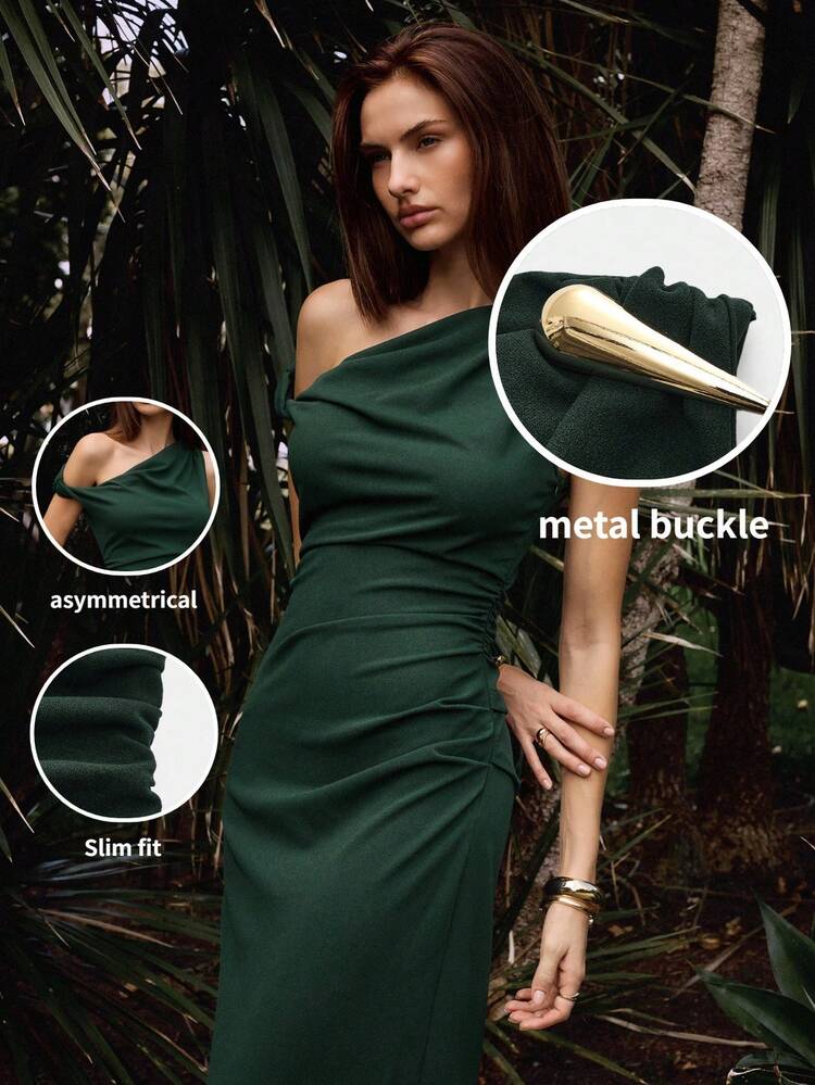 SHEIN Maija Women's Ruched Shoulder Fitted Long Dress, Military Green, Summer Dress, Summer Outfits, Summer Dresses For Women, Summer Clothes, Summer Outfit For Women, Spring Clothing, Spring Dress , Spring Women, Festival Dress, Elegant Dresses For Party, Elegant Party Dresses, Wedding Guest Dress For Women, Wedding Party Dress, Weddings & Events, Bridesmaid Dress, Wedding Guest Party Dress One Shoulder Dress Elegant Green Elegant Dress Women Green Wedding Guest Dress