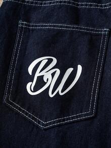 Manfinity Joysei 男士时尚口袋印花宽松牛仔裤 - 深色水洗藍 - 查看 6