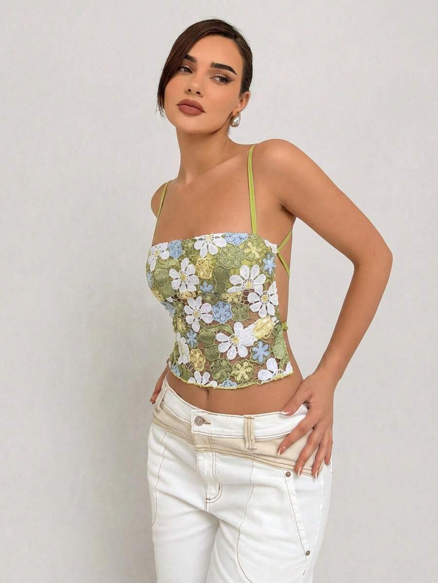 Aloruh 绿色刺绣印花性感露背上衣，Y2K音乐节及假日吊带背心，复活节、圣帕特里克节、狂欢节、约会之夜、演唱会、乡村音乐会、外出上衣、海滩、休闲装、婚礼及活动、派对上衣，夏季女式吊带背心，春季女式夏季上衣