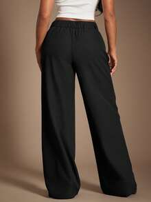 Radiana 女士时尚简约现代高腰黑色直筒裤，黑色西装裤，高腰裤，宽松休闲裤，阔腿裤，休闲商务女装，优雅复古风服饰，都市舒适简约穿搭，适合日常出行、办公室、商务、通勤、正式场合 - 黑色 - 查看 3