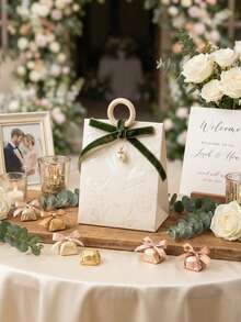 Cirelle 5pcs Elegant Wedding Candy Boxes With Handles - Embossed Pattern Gift Bags With Ribbon & Rings, For Party Favors & Table Decor - Multicolor - View 2