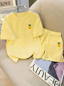 Resyla Women's Lemon Embroidery Round Neck Short Sleeve Top And Shorts Casual 2 Pieces Set - Multicolor - View 3