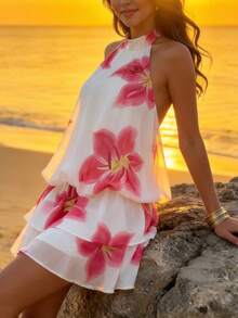 RiviMae Elegant Chiffon Halter Neck Flowing Dress, Fashionable & Comfortable, Spring/Summer - Multicolor - View 4