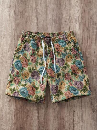Manfinity Joysei Men's Floral Print Drawstring Waist Shorts
