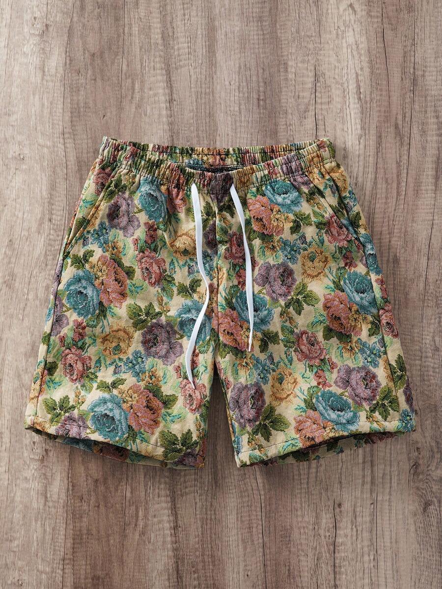 Manfinity Joysei Men's Floral Print Drawstring Waist Shorts - Multicolor - View 1