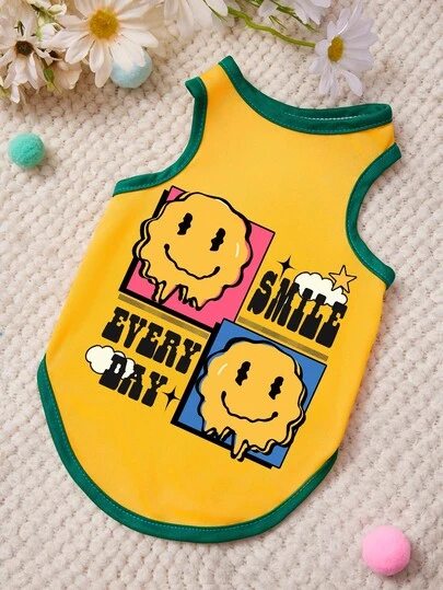 PETSIN 1 Letter Printed Pet Vest With Yellow And Green Stitching Color, Soft And Breathable, Comfortable Pet Clothing