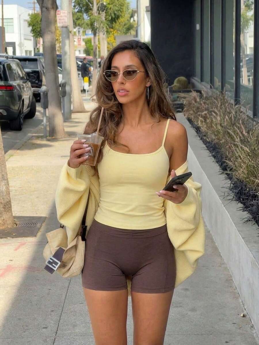 Fluxe Áo ba lỗ dệt kim bó màu trơn giản dị