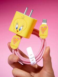 LOONEY TUNES X SHEIN Data Cable Protector, Suitable For IPhone Charger, 4-Piece Set Of Mobile Phone Cable Protectors, Charger Protector (Excluding Data Cable) - Yellow - View 8