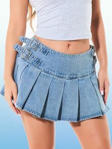 BABYPHAT SDBP642 - 百褶牛仔迷你裙 - 藍色 - 查看 7