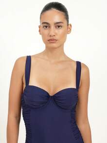 KSTM Traje de baño de una pieza con aros para mujer, con paneles laterales fruncidos y escote en forma de corazón para la playa y vacaciones de verano - azul real - Ver 5