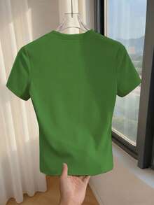 Franclia Áo thun nữ màu mơ trơn, cổ tròn, tay ngắn, có cúc cài, ôm dáng, phù hợp mặc hàng ngày, thường ngày, đa năng, áo mùa hè thoải mái cho nữ, áo tay ngắn có cúc cài. - màu xanh lá - Xem 2