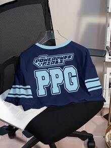 THE POWERPUFF GIRLS X SHEIN 女士圆领卡通字母印花休闲百搭日常短袖T恤 - 白色 - 查看 2