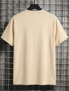 Manfinity Homme Men's Letter Print Round Neck Casual Short Sleeve Loungewear Top Men Graphic Tees Dirt Bike Shirt Ride Into Freedom Tee - Khaki - View 3